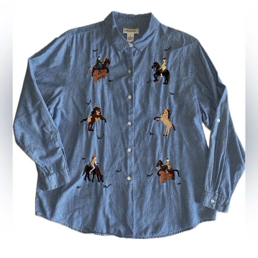 Bechamel Embroidered Cowboy Denim Buttondown Top Size XL